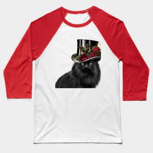 BLACK CAT WEARING TOP HAT WITH RED ROSES Baseball T-Shirt